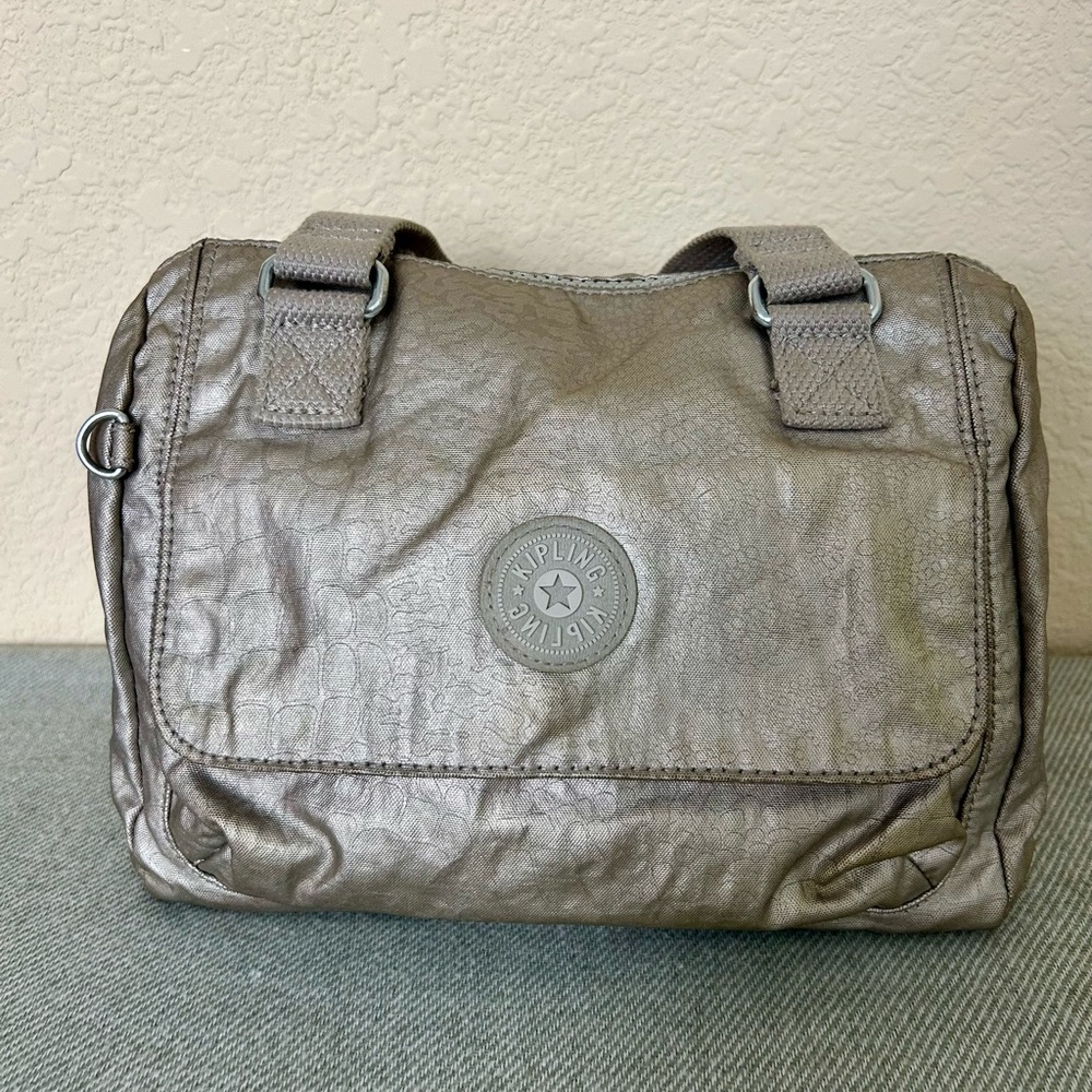 Kipling Light Gold Metallic Bag Crossbody Lightweight Compact No Shoulder Strap